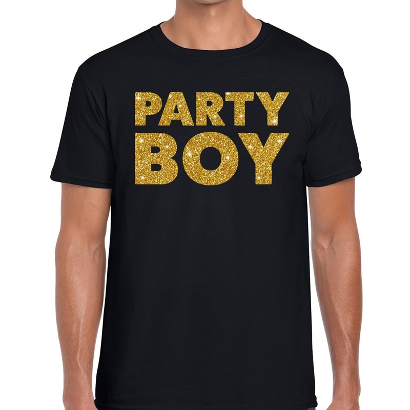 Party Boy glitter tekst t-shirt zwart heren - heren shirt Party Boy Top Merken Winkel